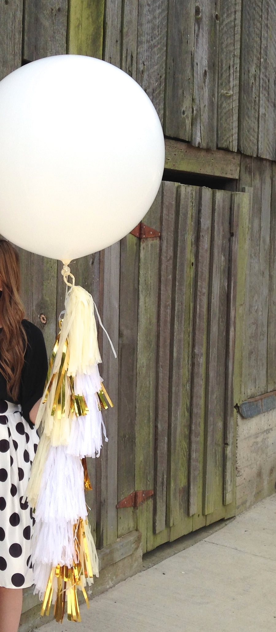 Britney, Wedding White Jumbo Balloon Tissue Tassel Tail Fringe: White, Metallic Gold, Ivory