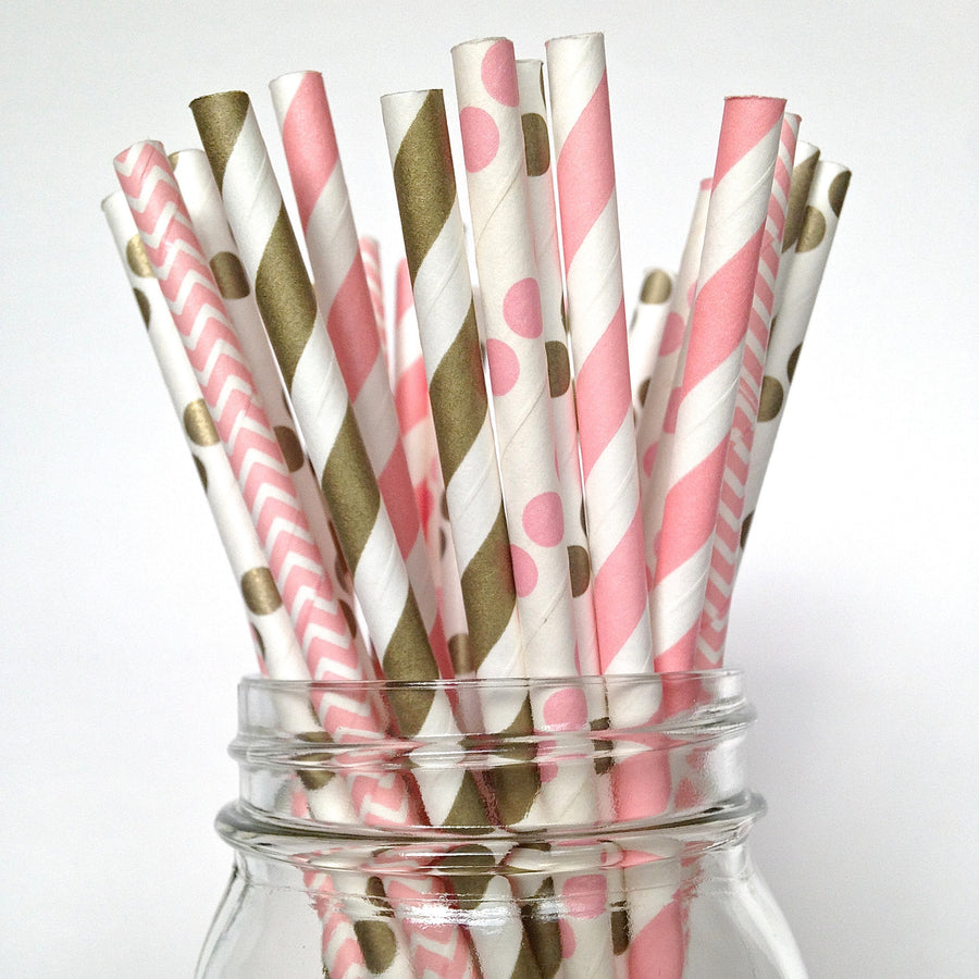 pink and gold straws