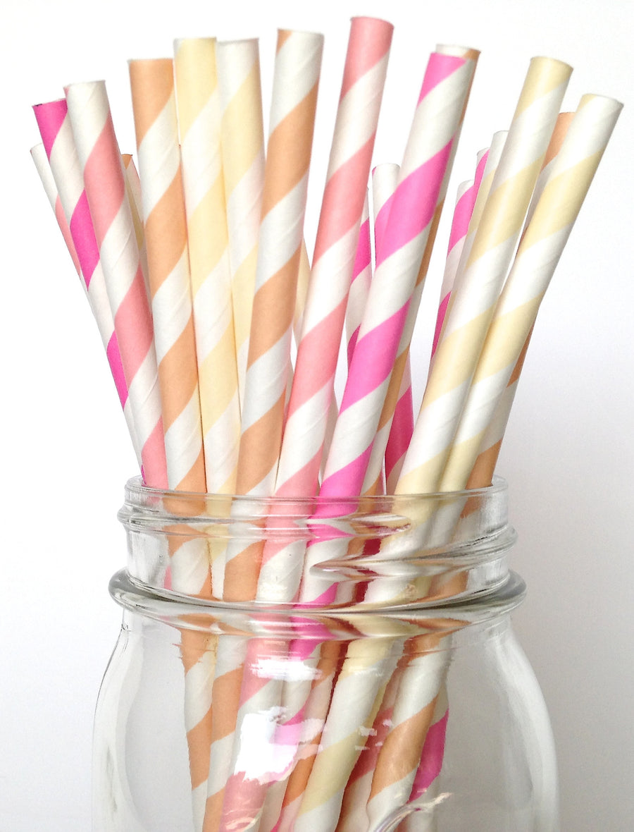 Pink Ombre Striped Paper Straws