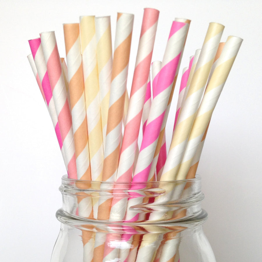 Pink Ombre Striped Paper Straws