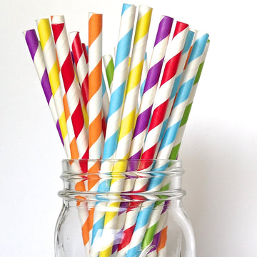 classic rainbow striped paper straws