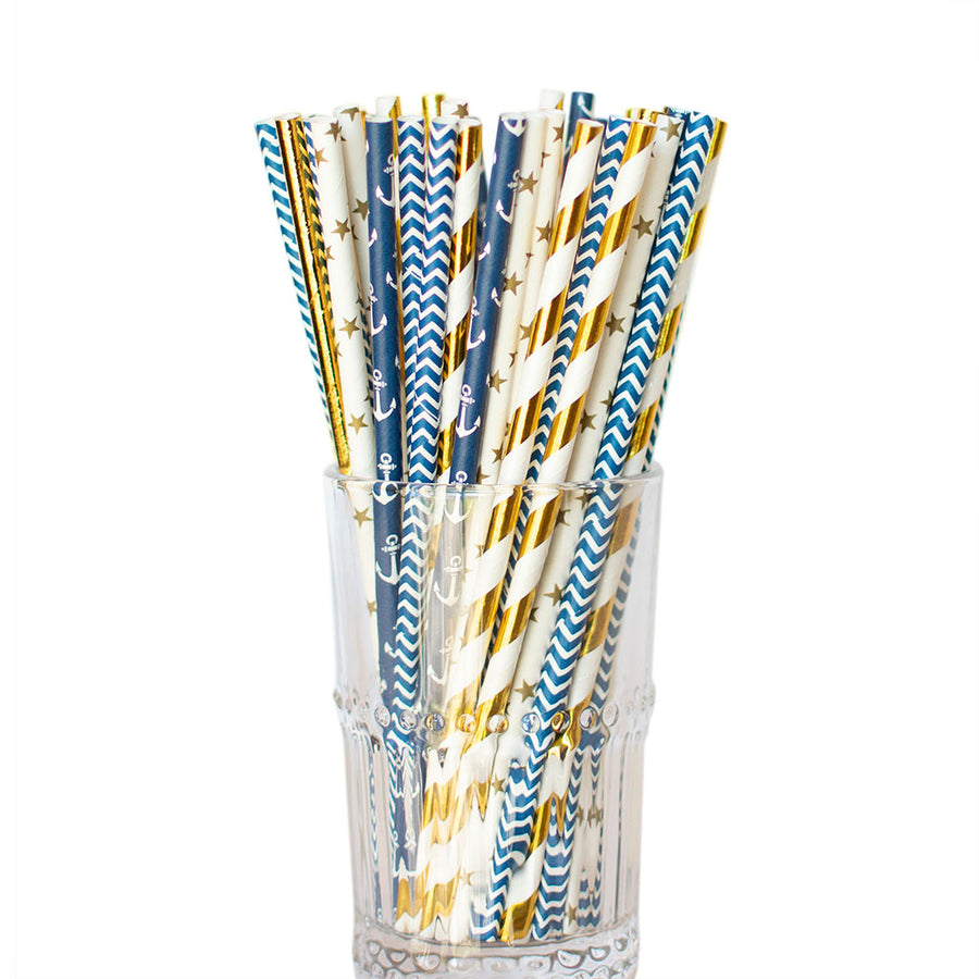 nautical straws navy and gold