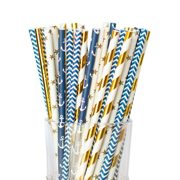 nautical straws navy and gold
