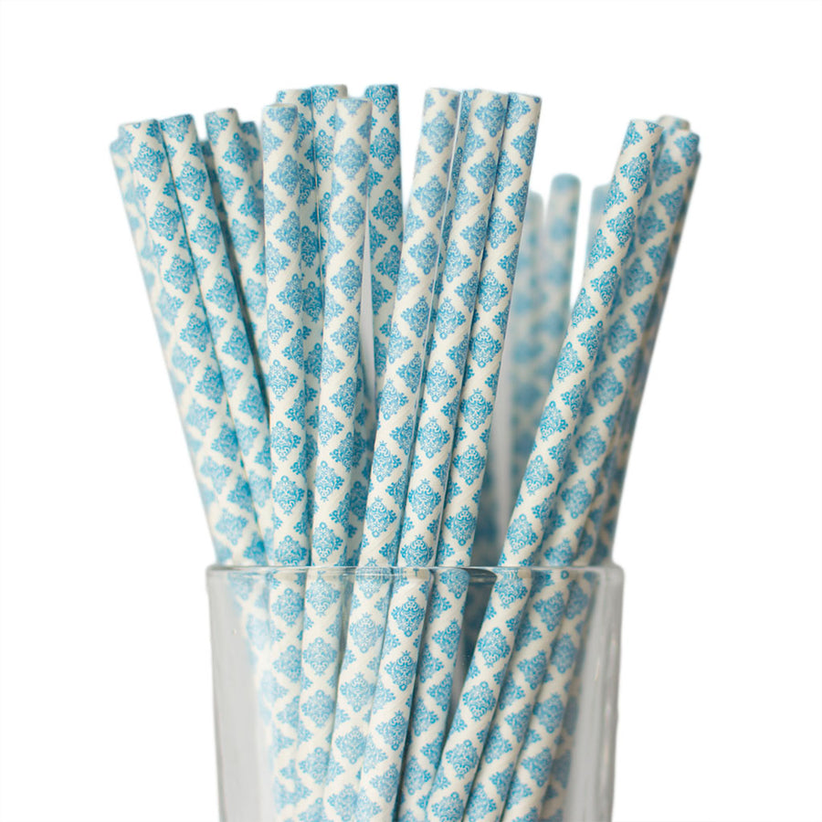 Dark blue damask paper straws