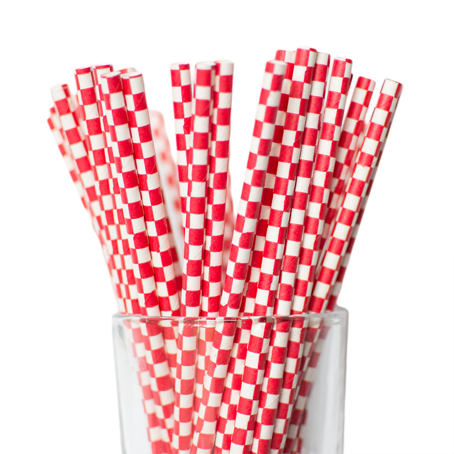 red checkerboard straws