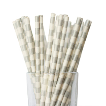 Silver Horizontal Stripe Straws