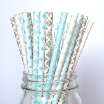 light blue and gold straws