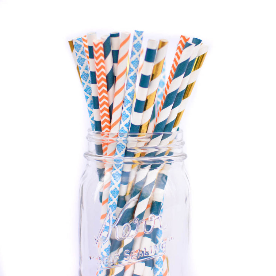 blue and orange straws