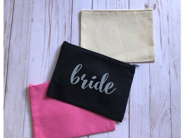 bride cosmetic bag , bridesmaid gift , bridal gift,  cosmetic bag , pink, black, wedding, bridal shower, bride gift , bridesmaid proposal