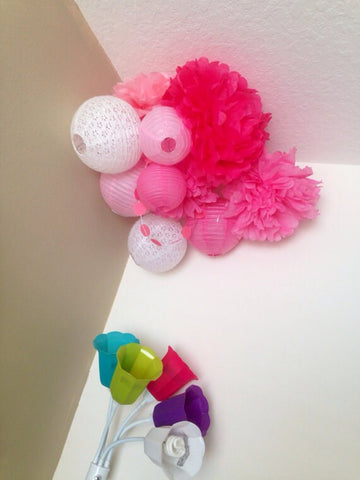 Tissue paper Pom Pom & Lantern Mobile with garland/ tissue paper pom poms latern kit / nursery/ event decor/ party supplies