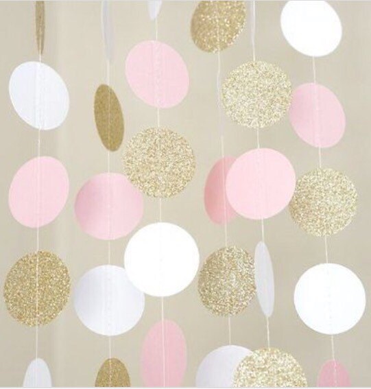 Pink , White and Gold Circle Dot Garland 5 feet