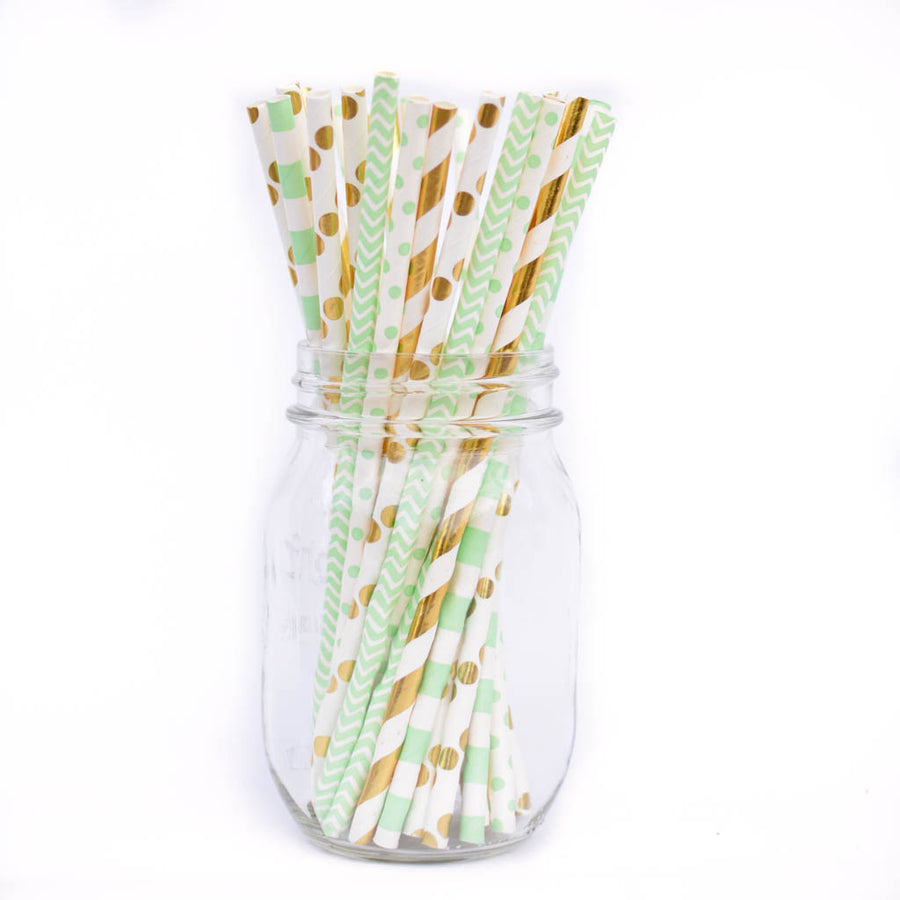 mint and gold paper straws