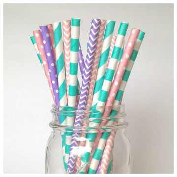 pink aqua purple paper straws