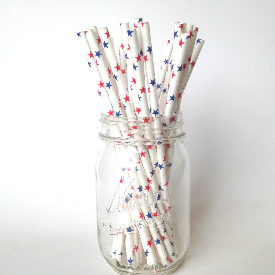 Stars 4th of July Paper Straws Red White and Blue