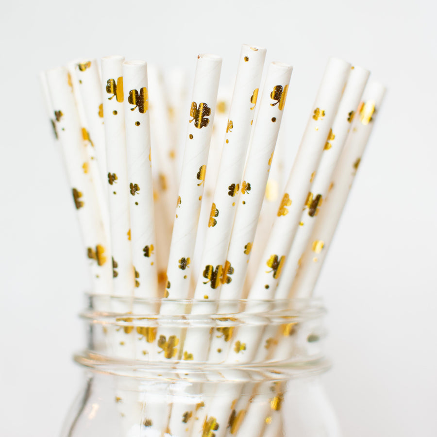 gold shamrock straws