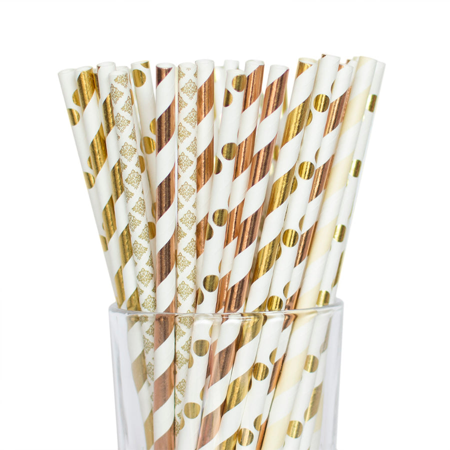 Gold and Rose Gold Polkadot, Striped, and Harlequin Straws